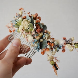 Colorful Wedding Hair Comb l Bridal Hair Accessories l Wedding Preserved Flower Hair Pins l Romantic Greenery Hair Comb l Autumn Flowers