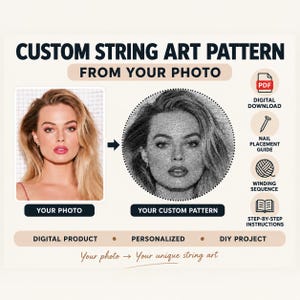 Custom Photo String Art Pattern, Personalized Portrait Template, DIY Digital Download