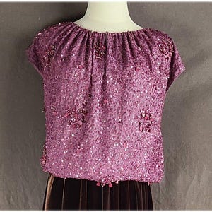 Purple Sequined, Beaded Silk Top