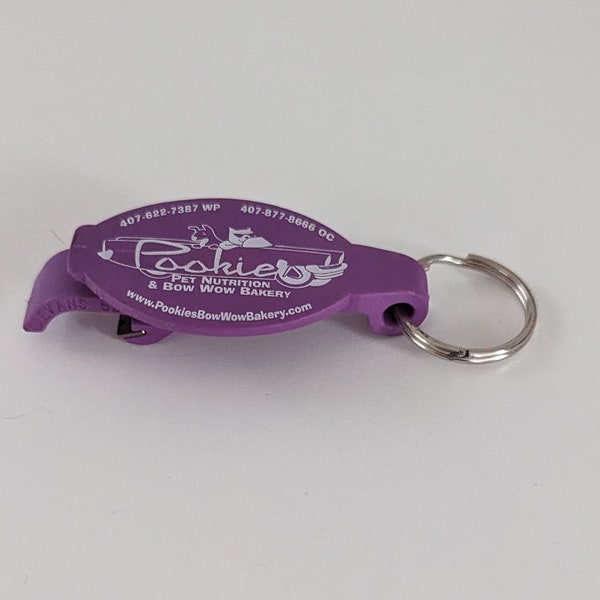 Purple Bottle Opener Key Chain Pookie's Pet Nutrition and Bow Wow Bakery