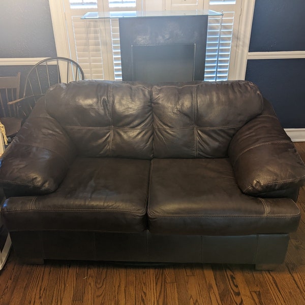 FOR ELIZABETH +Shipping Genuine Leather Rich Chocolate Brown Loveseat 68" wide