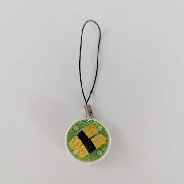 Egg Sushi Tamago Nigiri on a Green Plate Dangle Charm