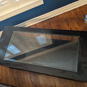 Dark Wood Glass Top Coffee Table with Bottom Shelf and Side Cubbies 52x24x18&quot;