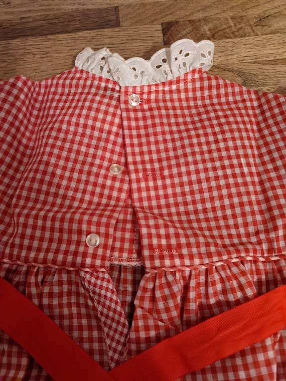 Vintage 1970s Child's Red and White Gingham Dress… - image 6