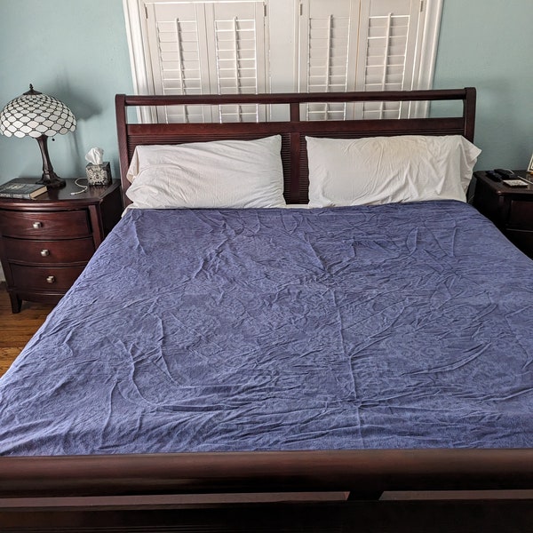 Z Gallerie Royal Purple Blue Damask Jacquard  King Sized Duvet Cover Cotton Linen Bed Bedding Bedroom Linens