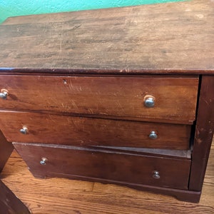Early American Primitive Antique Cherry Wood Three Drawer Dresser