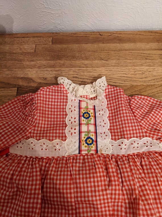 Vintage 1970s Child's Red and White Gingham Dress… - image 4