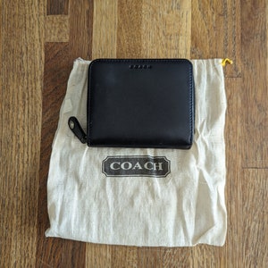 Vintage Coach Monedero Billfold Cuero Negro Snap y Zip