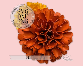Mari Marigold Paper Flower Tutorial | Paper Flower SVG, PNG, DXF | Flower Template