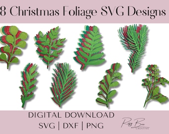 Christmas Foliage SVG Templates: Paper Vine Leaves, Cut Files (Digital Download)