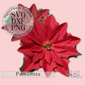 Fiore di carta Poinsettia / Tutorial per fiori di carta / Modello per fiori di carta / Fiori di carta fai da te / Mini fiori di carta