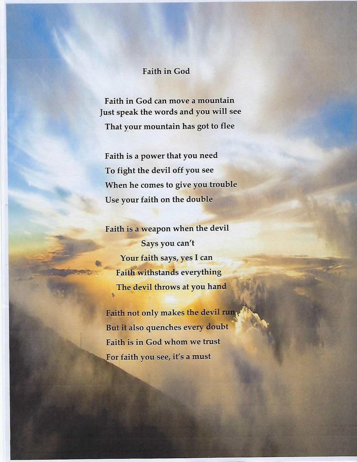 Poem Poem Of Faith In God Inspirational Poem Lift Your Etsy