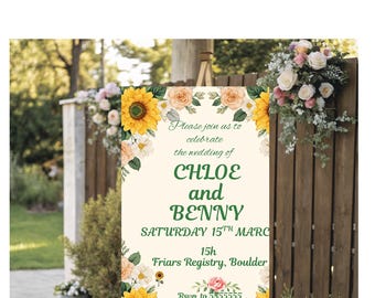 Conjunto de invitaciones de boda estilo boho floral (plantilla editable) – Girasoles, margaritas, RSVP