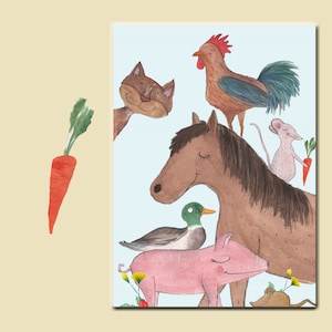 Postkarte Bauernhof, Bauernhoftiere, Farm, Landleben, Kindergarten, Geburtstag, Jungs, Mädchen, Ausflug, Einladung