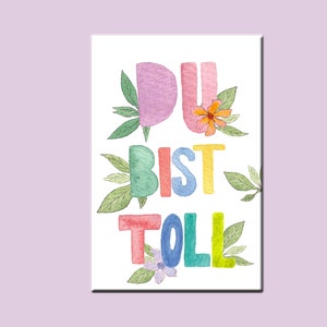 Postkarte „Du bist toll“, Lettering, Aufmunterung, Stärke, Freundschaft, Erzieherin, Kolleginnen