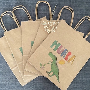 Children's birthday party bags, gift bags, give away, theme party, dinosaur, party, recycled paper, set