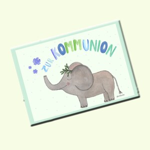 Karte zur Kommunion, Elefant |  Postkarte zur Kommunion | Erstkommunion | Junge | Mädchen / Geschenk zur Kommunion