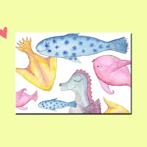 Postkarte zur Taufe, Karte zur Kommunion, Fische, Meer, tauchen, zur Taufe, Kommunion, Geburtstag oder Abschied