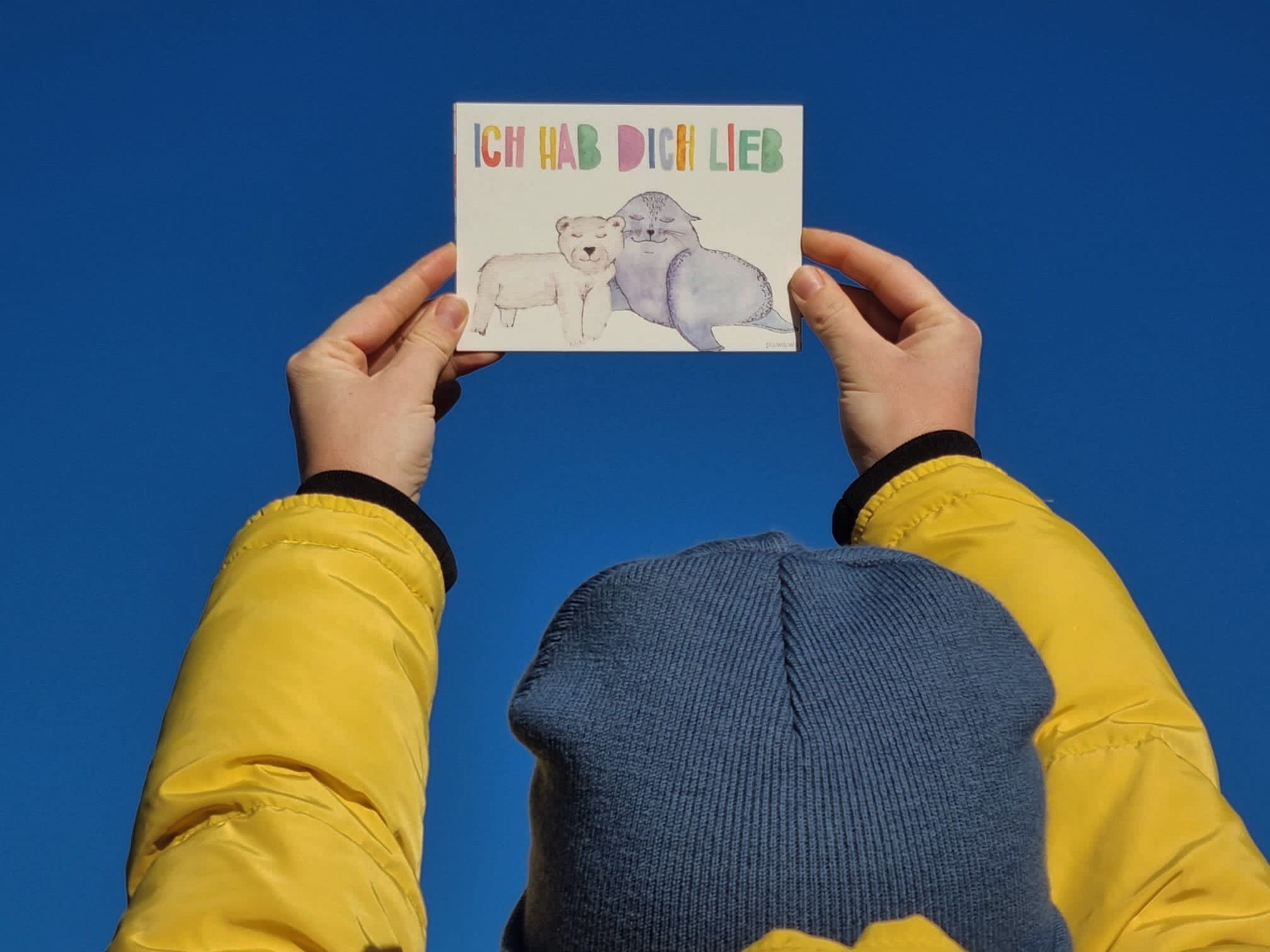 Tiny TamiIch hab dich lieb Postkarte 100% handmade Häschen Valentinskarte 