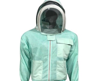 Beekeeping 3 layer Mesh Ventilated Jacket Fencing Veil In Aqua/White/Khaki For (USA Customers Only)