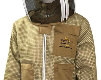 Beekeeping Ventilated Jacket Protection Khaki with Face-Zipper Veil