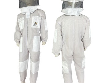 Beekeeping Three Layer Mesh Ultra Ventilated Round Veil Jacket in White (Free Gloves)
