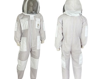 Beekeeping Three Layer Ultra Ventilated Fencing/Face Zipper Veil Suit in White (Free Gloves)