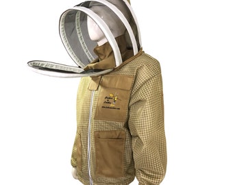 Beekeeping Ventilated Jacket Protection Khaki with Face-Zipper Veil