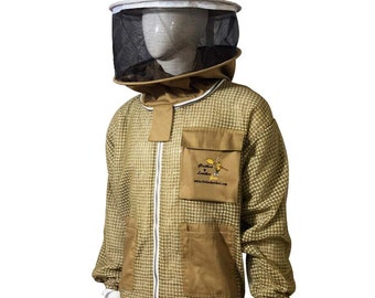 Veste d'apiculture ventilée en filet trois épaisseurs avec voile rond - Kaki