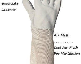 Gants d'apiculture Clothes N Leather Gear pour adulte en cuir de vachette ventilé en blanc