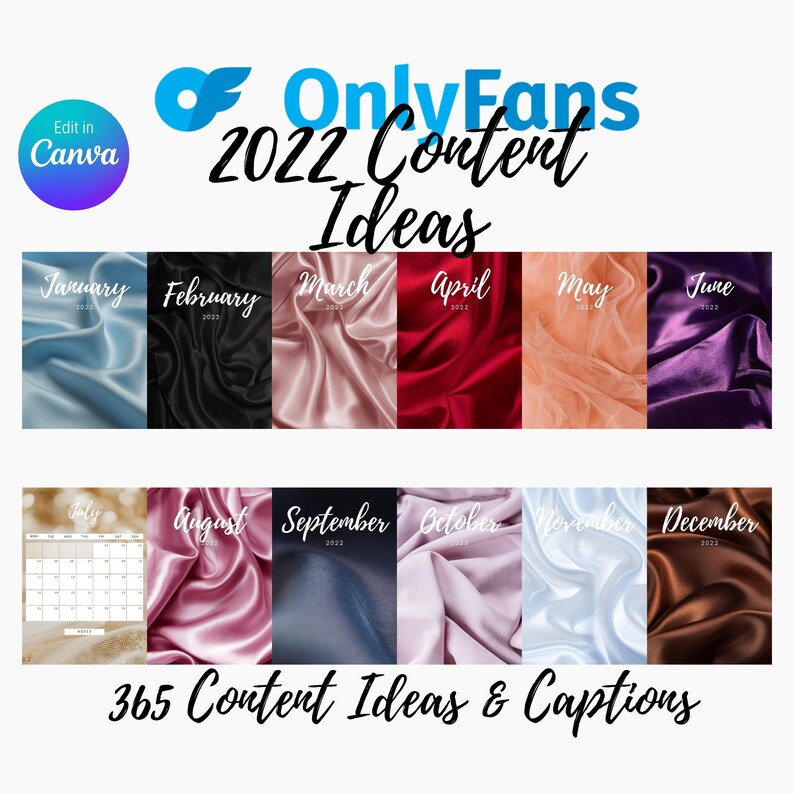 OnlyFans 2022 Content Ideas | Fansly Planner | Instant Download | Fully Editable In Canva 