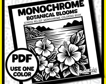 モノクロ植物画ぬりえブック PDF 30枚の印刷可能な花のページ 大胆で簡単な花の風景