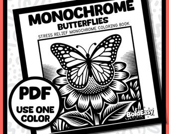 モノクロ蝶の塗り絵ブック PDF 30枚の印刷可能な大胆で簡単な蝶と花の塗り絵ページ