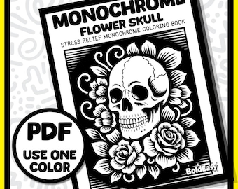 Monokrom målarbok med blommaskalle | Utskrivbara målarbilder i PDF-format