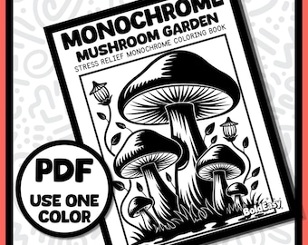 Monokrom målarbok för svampträdgård | Utskrivbara målarbilder i PDF-format