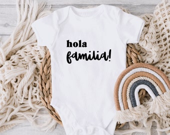 Hola Familia Pregnancy Announcement Onesie® | Spanish Pregnancy Announcement | Grandparent Pregnancy Announcement |