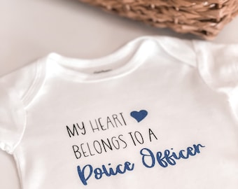 My Heart Belongs to a Police Officer Baby Onesie® | Police Baby Gift | Police Baby Announcement | Law Enforcement Baby Gifts |