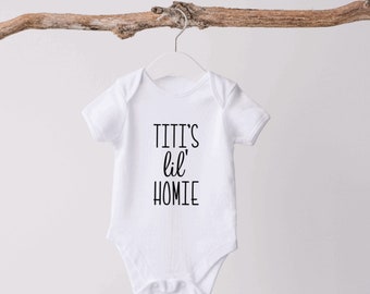 Titi's Lil' Homie Baby Onesie® | New Tia Baby Onesie® | New Tia Gift | Spanish Baby Onesie® | Niece/Nephew Baby Shirt | Auntie Baby Gift