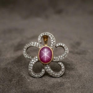 Pendentif rubis étoilé naturel en argent sterling 925, pendentif floral en diamant taille simple, collier vintage en pierre précieuse, cadeau pour elle