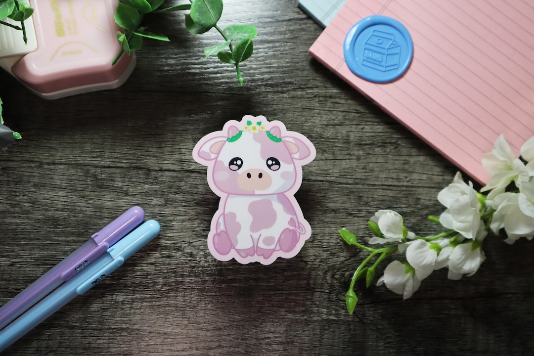 Strawberry Cow Vinyl Sticker - Etsy