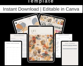 Bearbeitbare Lebensplaner Canva Vorlage | Wiederverkaufsrechte (Digitaler Download)