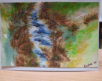 Hand-painted greeting card, stream
