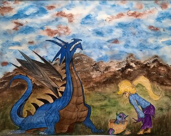 Dragon and child as a postcard
