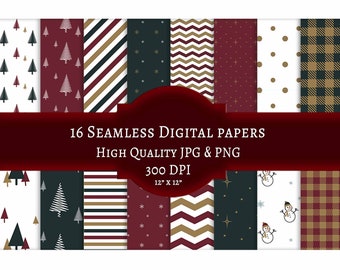 Christmas Seamless Digital Paper Pack, Scrapbook Paper (Digital Download)