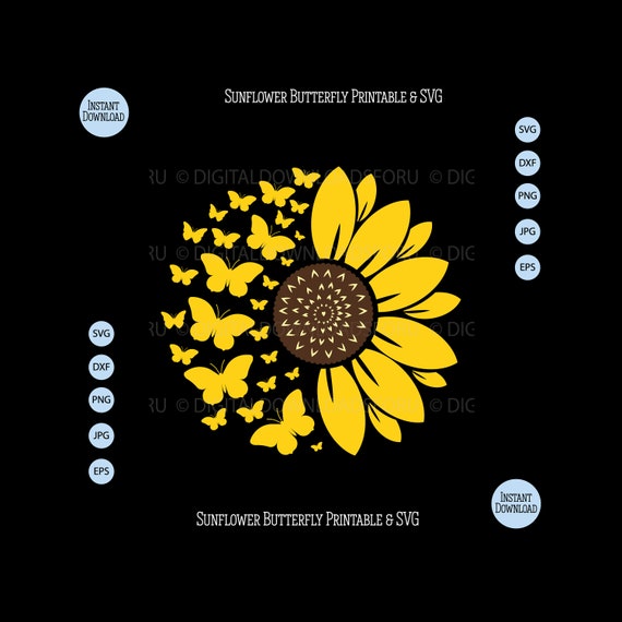 Sunflower Butterfly SVG Sunflower With Butterfly SVG Clipart Etsy