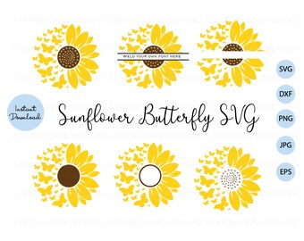 Papillon tournesol SVG, Tournesol avec papillon SVG, clipart tournesol, Usage commercial, print design, sublimation, Cricut, Silhouette