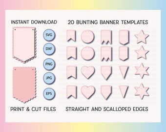 Bunting SVG, Bunting Banner SVG, Instant download, flag bunting, Banner Bundle, Garland, scalloped, Cricut, Silhouette, Commercial use, SVG