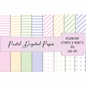 Pastell Linien, Pastell Herzen, Pastell digitales Papier, Baby Shower, Scrapbook Papiere, Einladung, Hintergrund, Tapete, kommerzielle Nutzung, Pastell