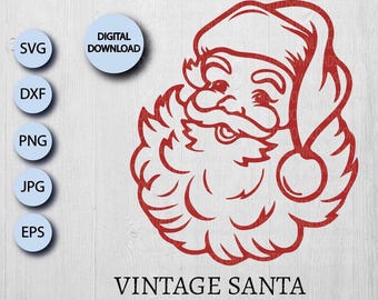 Vintage Santa svg, Weihnachtsmann, Weihnachtsmann, Instant, Download, Santa Gesicht, Handwerk, digitaler Download, Santa png, Santa svg, cut Datei