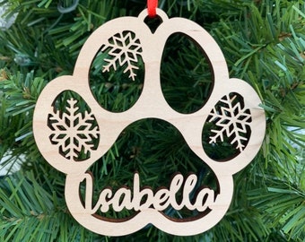 Personalized Pet Paw Print Christmas Ornament, Dog Ornament, Cat Ornament, Custom Pet Christmas Ornament, Paw Print Ornament